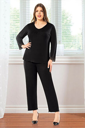 Taş Detaylı Battal Pijama Takımı Siyah 8R.O8.Z0E.8LTL