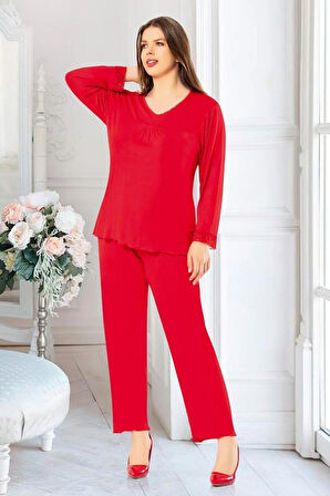 Taş Detaylı Battal Pijama Takımı Kırmızı 8R8.O.0Z6E.L.T