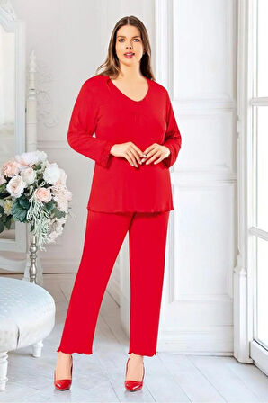 Taş Detaylı Battal Pijama Takımı Kırmızı 8R8.O.0Z6E.L.T