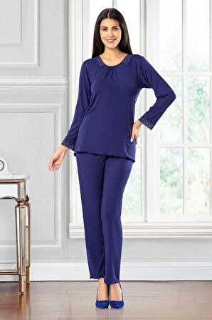 Dantel Detaylı Pijama Takımı Lacivert 8R.6O.0Z.6L.T.T
