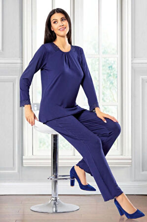 Dantel Detaylı Pijama Takımı Lacivert 8R.6O.0Z.6L.T.T