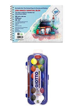 Art Liva Sanatsal Resim Defteri 250 Gr A5 (sulu Teknik) Giotto Suluboya Seti 23 Mm 12'li