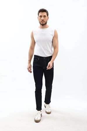 Erkek Straight Fit Likralı Lacivert Jean Pantolon