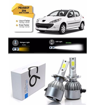 Peugeot 206 Uzun Far  Kısa Far Led Xenon Şimşek Etkili 2003 ve Üzeri Z7+Z7