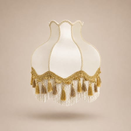 Ekru Kadife Kaplı Gold Püsküllü El Yapımı Vintage Lambader Şapkası 50x50cm