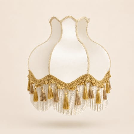 Ekru Kadife Kaplı Gold Püsküllü El Yapımı Vintage Lambader Şapkası 50x50cm