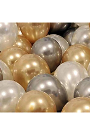 50 Adet Metalik Sedefli Gold-gümüş Gri-beyaz Balon