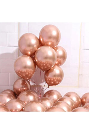 Krom Parlak Balon Rose Gold Renk 20 Adet Aynalı Balon 30 Cm