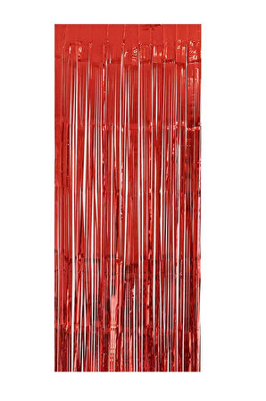 Metalize Arka Fon Kırmızı Kapı Duvar Perdesi 90x200 Cm Metalik Duvar Püskülü Püsküllü Arka Fon