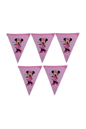 Minnie Mouse Temalı Üçgen Flama Bayrak Doğum Günü Partisi