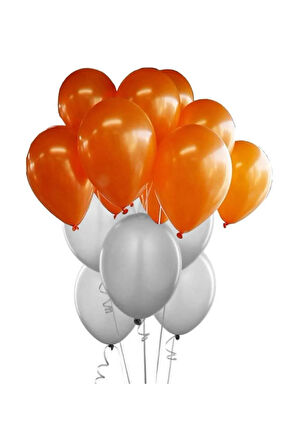 100 Adet Metalik Sedefli Parlak Turuncu Ve Gümüş Balon