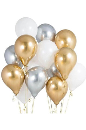 40 Adet Metalik Sedefli Gold-gümüş Gri-beyaz Helyumla Uçabilen Parlak Balon