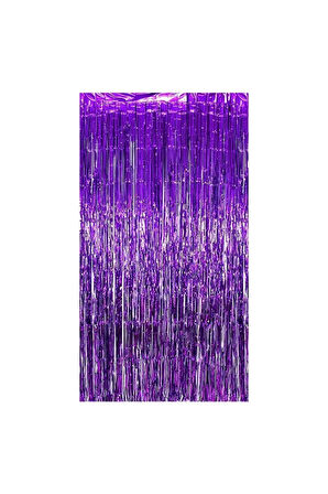 Metalize Arka Fon Mor Kapı Duvar Perdesi 90x200 Cm Metalik Duvar Püskülü Püsküllü Arka Fon