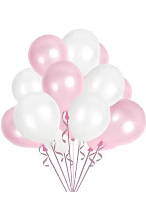 10 Adet Metalik Sedefli Parlak Pembe Ve Beyaz Balon