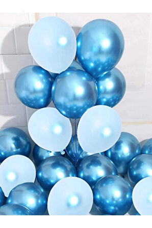 Krom Mavi Ve Makaron (pastel,mat) Mavi Renk 40 Adet Balon