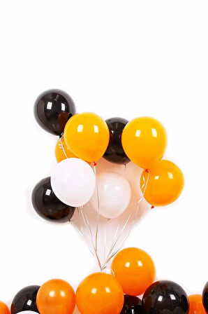 50 Adet Metalik Sedefli Beyaz-siyah-turuncu Helyumla Uçabilen Balon