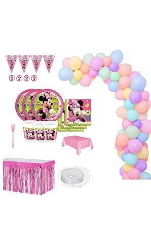 Minnie Mini Mouse 16 Kişilik Doğum Günü Parti Seti Minnie Mouse Parti Malzemeleri Konsepti