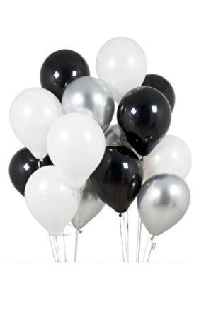 100 Adet Metalik Sedefli Beyaz-siyah-gümüş Gri Helyumla Uçabilen Balon