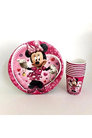 Minnie Mouse Temalı 8 Kişilik Tabak Bardak Seti Doğum Günü Partisi