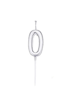 0 Yaş Gümüş Rakam Mum Gri Renk Doğum Günü Pasta Mumu Yaş Mumu 12 Cm