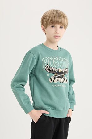 DeFacto Erkek Çocuk 2'li Takım Bisiklet Yaka Baskılı Kalın Sweatshirt Beli Lastikli Eşofman Altı D4743A824WNGN757