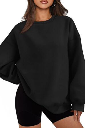 Genıus Store Kadın Sweatshirt Oversize Geniş Kalıp İçi Şardonlu Bisiklet Yaka Oversize Sweatshirt KADIN-SWEATSHIRT