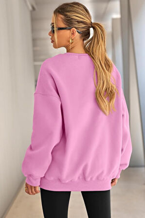 Genıus Store Kadın Sweatshirt Oversize Geniş Kalıp İçi Şardonlu Bisiklet Yaka Oversize Sweatshirt KADIN-SWEATSHIRT