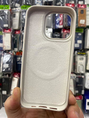 İPHONE 16 PRO UYUMLU MAGSAFE ÖZELLİKLİ ALFA YUMUŞAK İÇİ KADİFE KAPAK BEJ