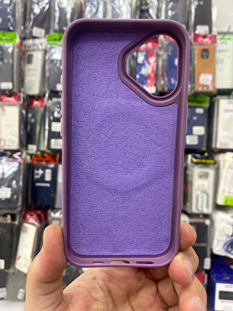 İPHONE 14 PRO MAX UYUMLU MAGSAFE ÖZELLİKLİ ALFA YUMUŞAK İÇİ KADİFE KAPAK MOR