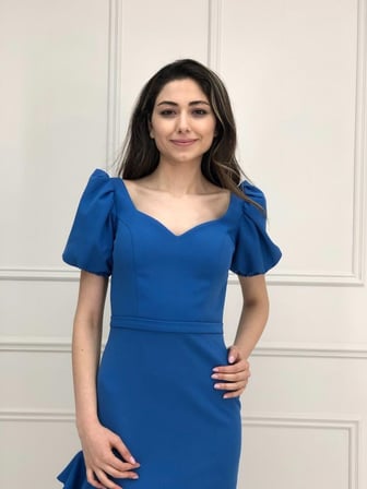 Yıldızlar Kadın  Balon Kollu Kısa Krep Abiye Rk4897 4897