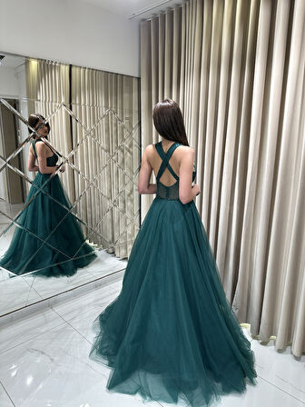 Eteği Tül Prenses Model Üstü Taş İşlemeli Kalın Askılı APN1072