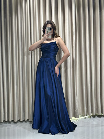 Önü Drapeli Uzun Rahat Kesim Uçuş Model Abiye Elbise HT5104