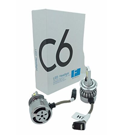C6 Led Xenon 2 Adet H7 Led Xenon 36W 3800LM Led Zenon Beyaz Renk Işık Turbo Fanlı