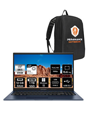 ASUS Vivobook 15 X1504ZA i5 1235U 12GB RAM 1TB SSD 15.6'' FHD W11PRO NJ566 & PER4 ÇANTA