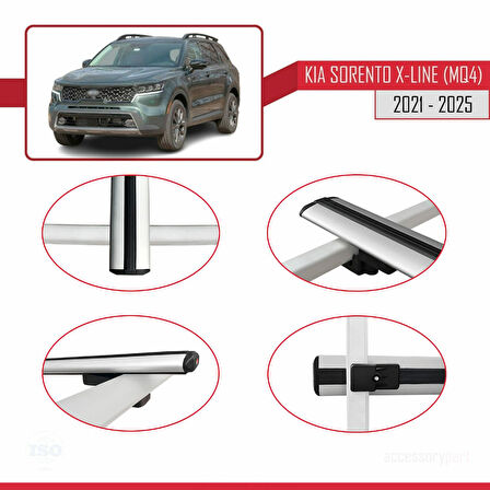 Kia Sorento 4 (MQ4) X-Line 2021 ve Sonrası ile Uyumlu BASIC Model Ara Atkı Tavan Barı Gri 2 Adet