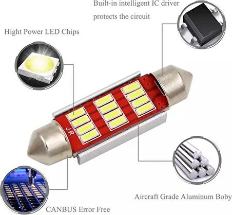 Sofit Led Beyaz 12 Volt  Uyumlu Canbus Soğutuculu 31mm 2 ADET