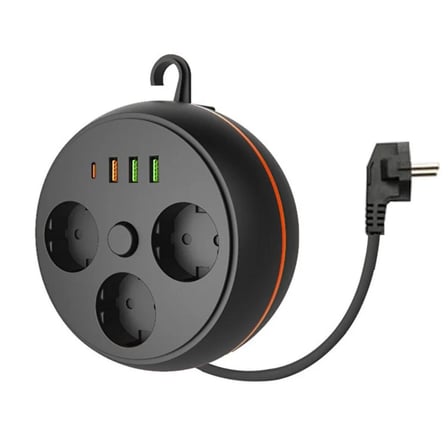 Roichil® 3 Adet Soket,3 Adet USB ve 1 Adet Type-C Girişli Termal Akım Korumalı Makaralı Priz 3395