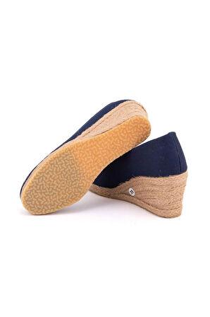 Gerçek Elişi Lacivert Keten Espadril Dolgu Topuk Handmade