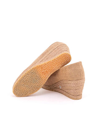 Gerçek Elişi Hasır Keten Espadril Dolgu Topuk Handmade