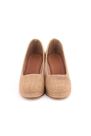 Gerçek Elişi Hasır Keten Espadril Dolgu Topuk Handmade