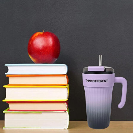 Bondy Think Different Kulplu Kapaklı Büyük Boy Mug 860 ml - Pipetli Paslanmaz Çelik Termos Bardak