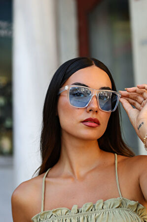 Kare Şeffaf Mavi Güneş Gözlüğü