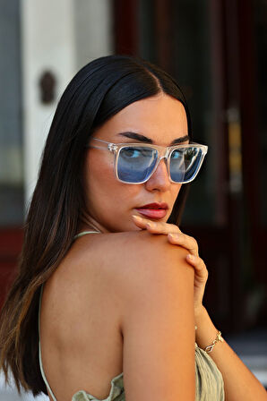 Kare Şeffaf Mavi Güneş Gözlüğü