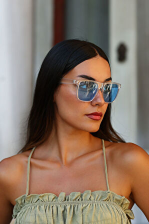 Kare Şeffaf Mavi Güneş Gözlüğü