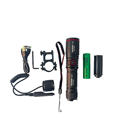 WS-4400 Tüfek Bağlantılı El Feneri Süper Parlak LED Şarjlı Avcı Feneri 1500 Lümen