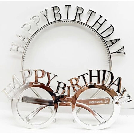Happy Birthday Taç ve Gözlük Seti Gümüş Renk