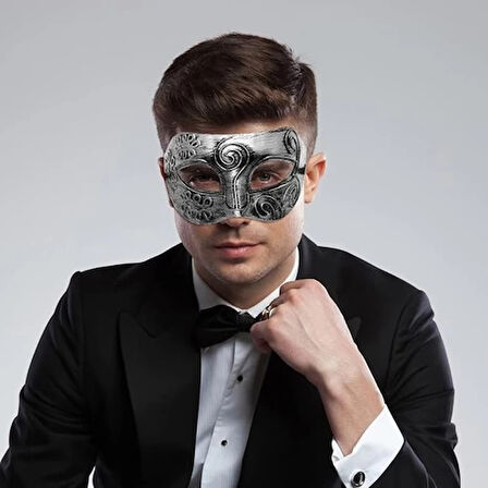 Gümüş Renk Antik Tarz Balo Maskesi