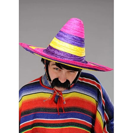Sombrero Meksika Şapkası Renkli Örme Hasır Yetişkin Boy
