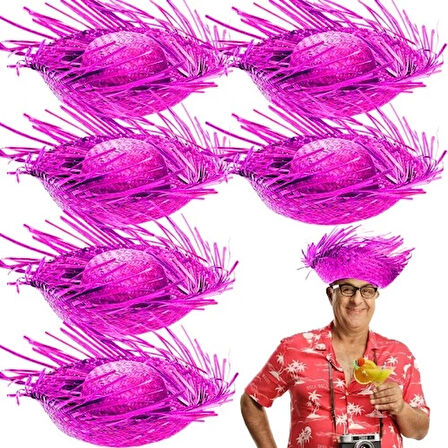 Tropikal Parti Fuşya Hasır Hawaii Şapkası