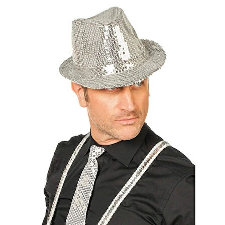 Gümüş Payetli Fötr Şapka Yetişkin Boy